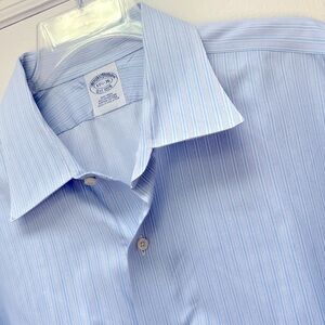 Brooks Brothers Striped 100% American Supima Cotton Blue Shirt Men’s Size 17.5 !